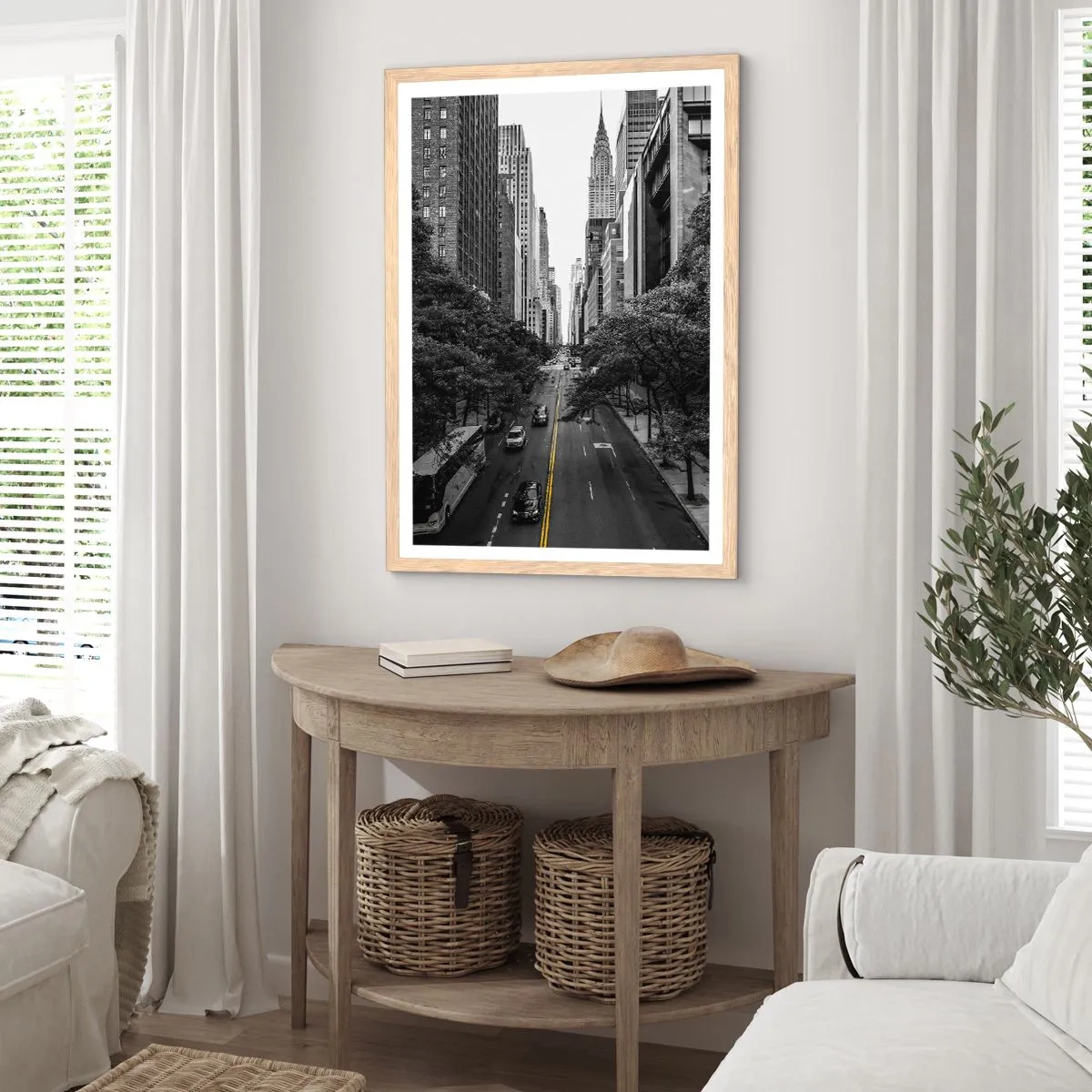Poster în ramă de stejar deschis - New York dimineața - 70x100 cm