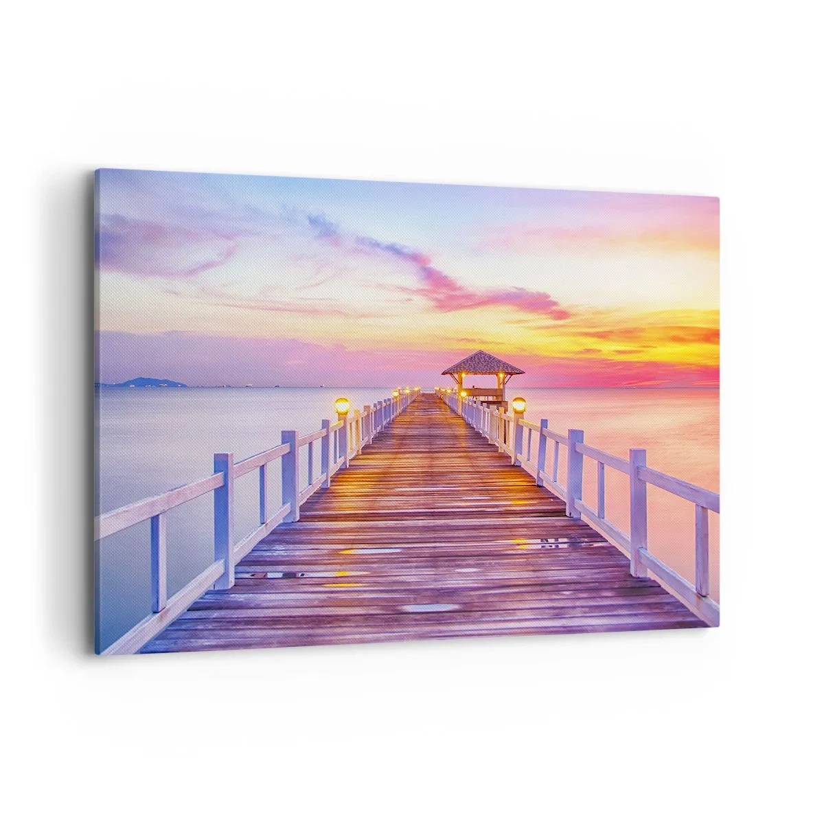 Tablou pe pânză - Tăcerea serii în liliac-auriu - 100x70 cm