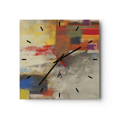 Ceas de perete - Ceas pe sticlă - Geometria culorilor - 40x40 cm