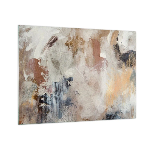 Tablou pe sticlă - Compoziție abstractă bej și maro într-un stil cețos - 70x50cm - Abstracție cețoasă - Decorațiune modernă pentru perete pentru living și dormitor ARTTOR