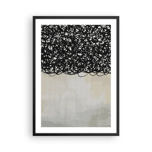 Poster în ramă neagră - Compoziție abstractă cu linii negre pe un fundal deschis - 50x70cm - Abstracție înfășurată - Decorațiune modernă pentru perete pentru living și dormitor ARTTOR