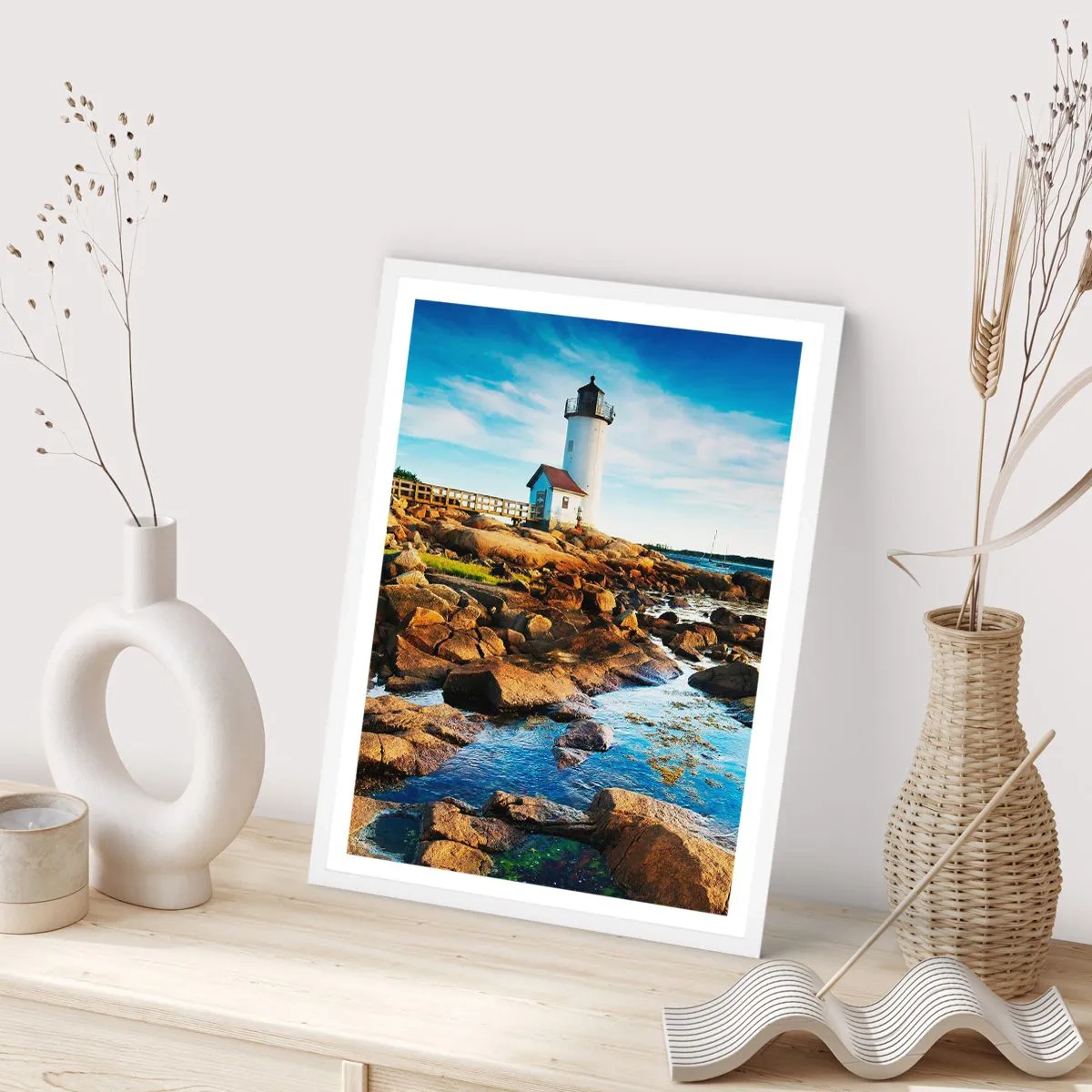 Poster în ramă albă - Întoarce-te acasă fericit, te aștept cu nerăbdare - 50x70 cm