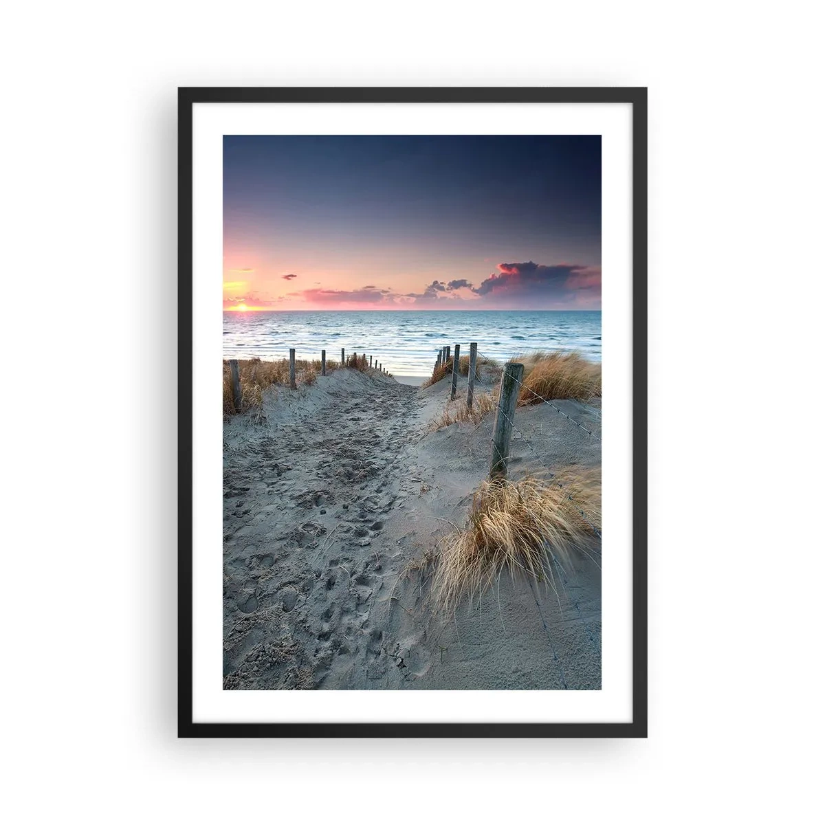 Poster în ramă neagră - Cale de plajă la apus cu vedere la mare - 50x70cm - Ai revărsat un curcubeu cu splendoare radiantă... - Decorațiune modernă pentru perete pentru living și dormitor ARTTOR