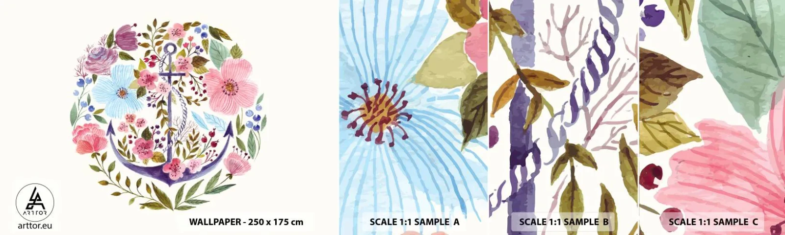 Mostră tapet autocolant Deluxe Sticker - Somnul bun al marinarului - Ancoră, Boho, Litoral - 100x30 cm