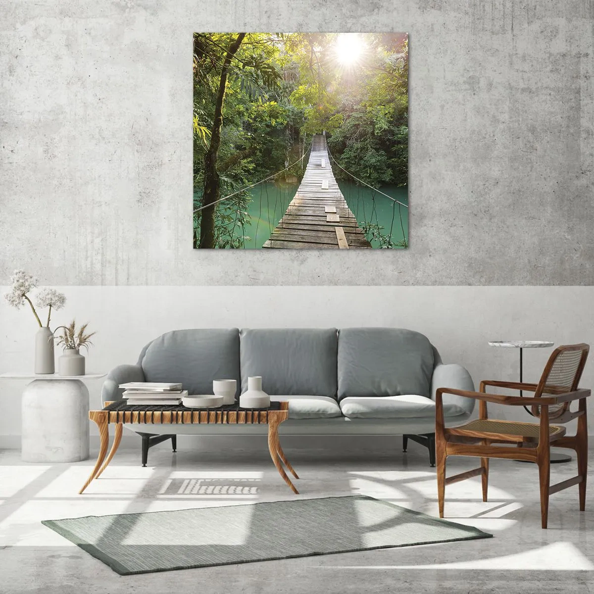 Tablou pe sticlă - Peste apa de azur spre pădurea de azur - 60x60 cm