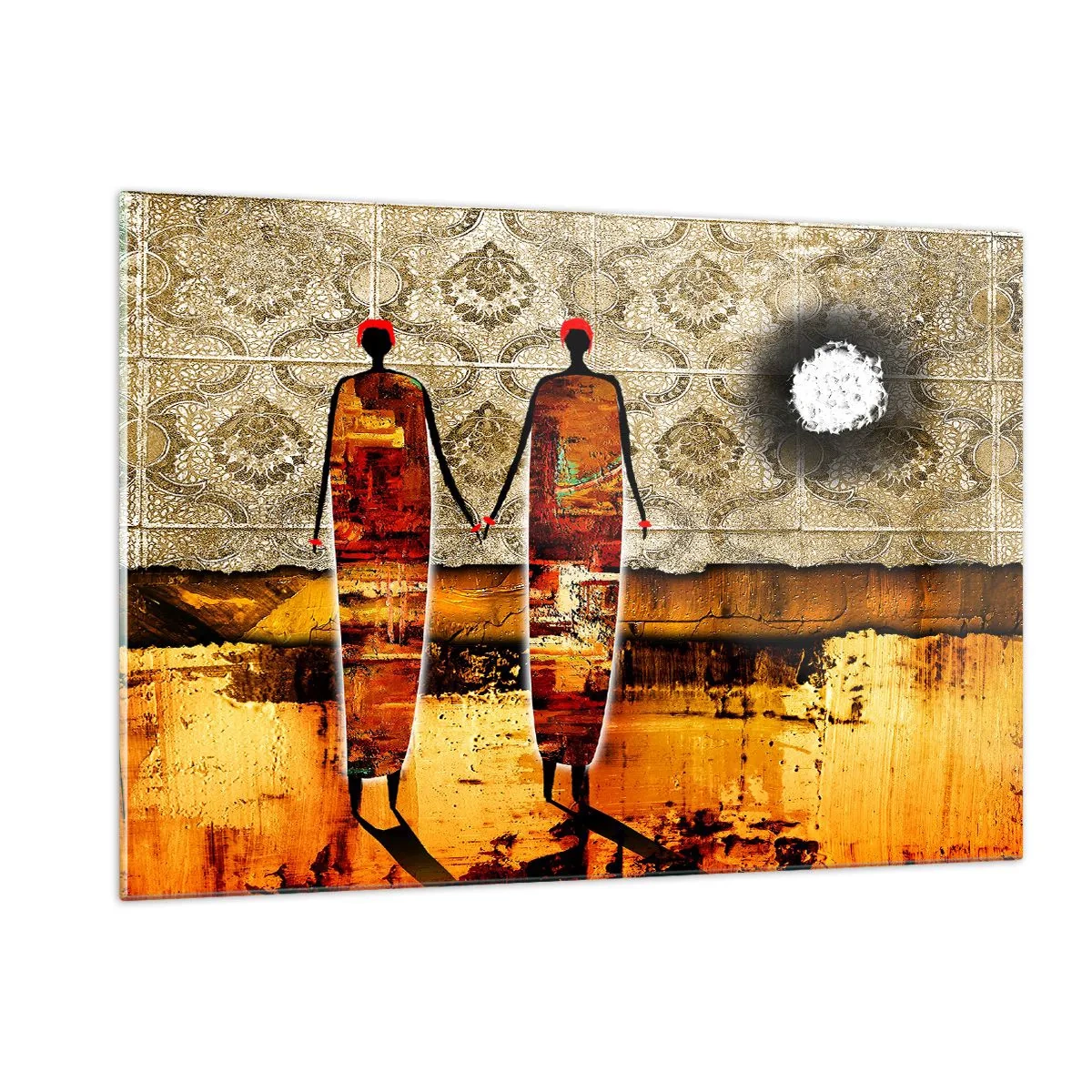 Tablou pe sticlă - Compoziție etnică în culorile Africii - 120x80 cm