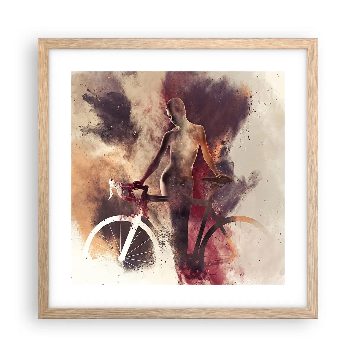 Poster în ramă de stejar deschis - În forme de marmură sufletul ciclist - 40x40 cm