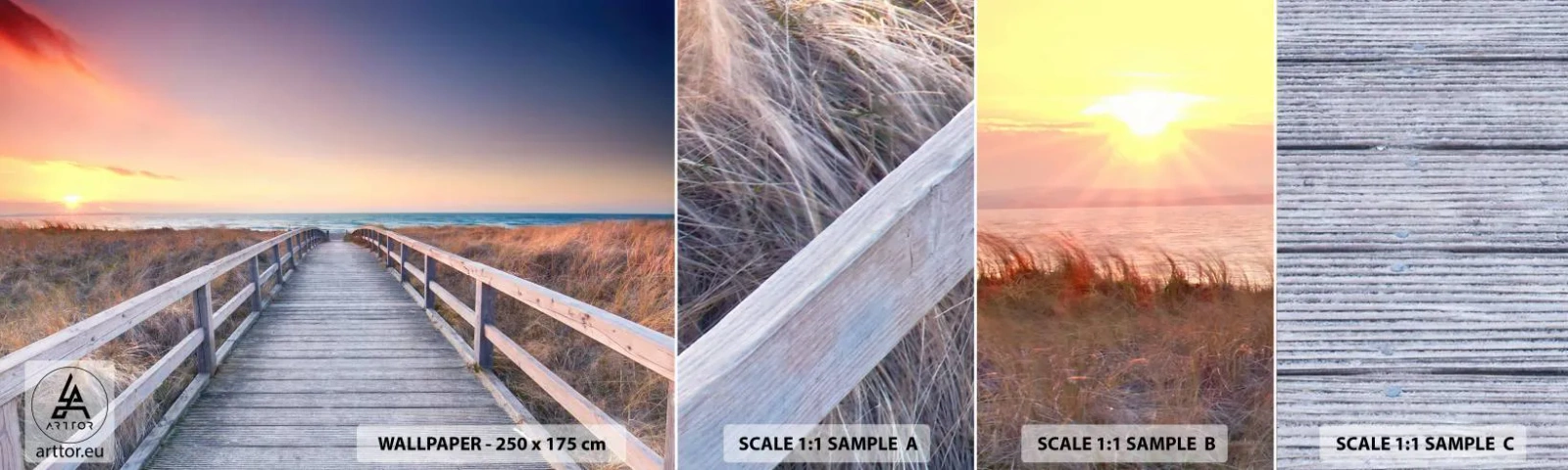 Mostră de Tapet Standard Eco - Aurora baltică de seară - Peisaj, Mare, Dună - 100x30 cm