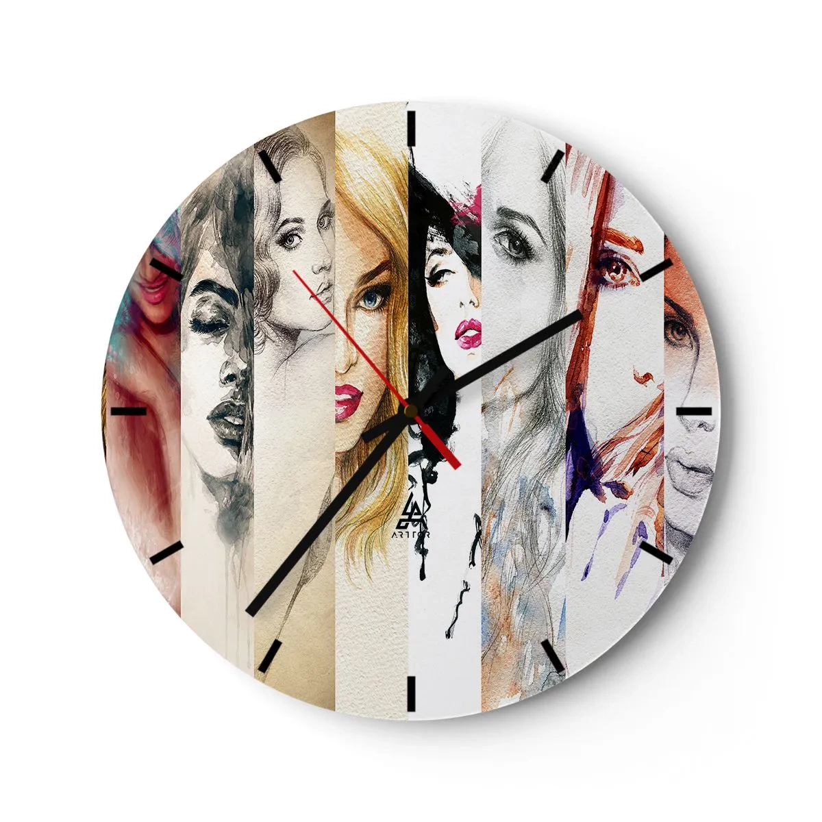 Ceas de perete - Ceas pe sticlă - Portrete de femei în diverse stiluri artistice - 30x30cm - Și întotdeauna ești TU - Decorațiune modernă pentru perete pentru living, bucătărie și dormitor ARTTOR