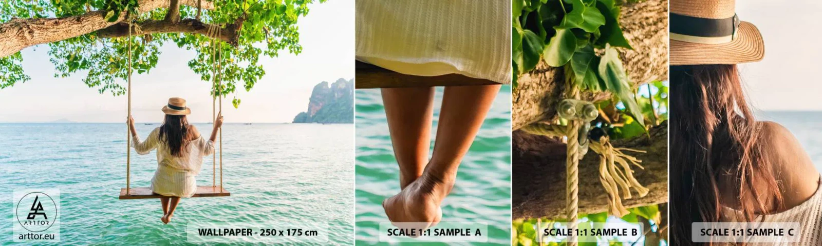 Mostră tapet autocolant Deluxe Sticker - Viața este frumoasă - Relaxare, Leagăn, Femeie - 100x30 cm