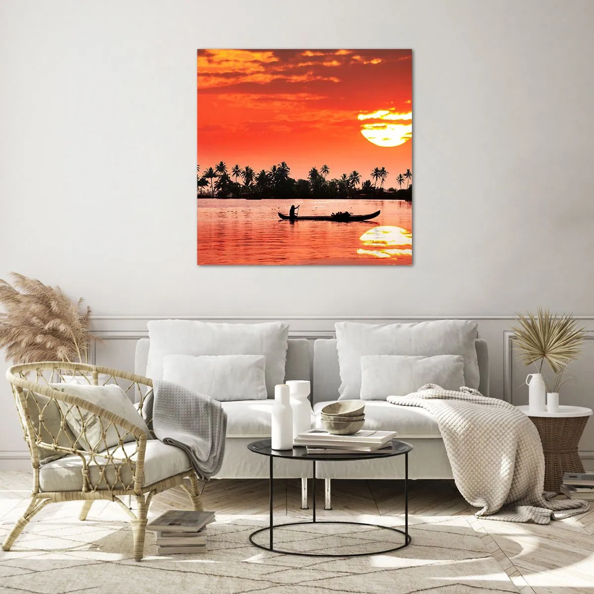 Tablou pe sticlă - Liniștea tropicelor la apus de soare - 30x30 cm