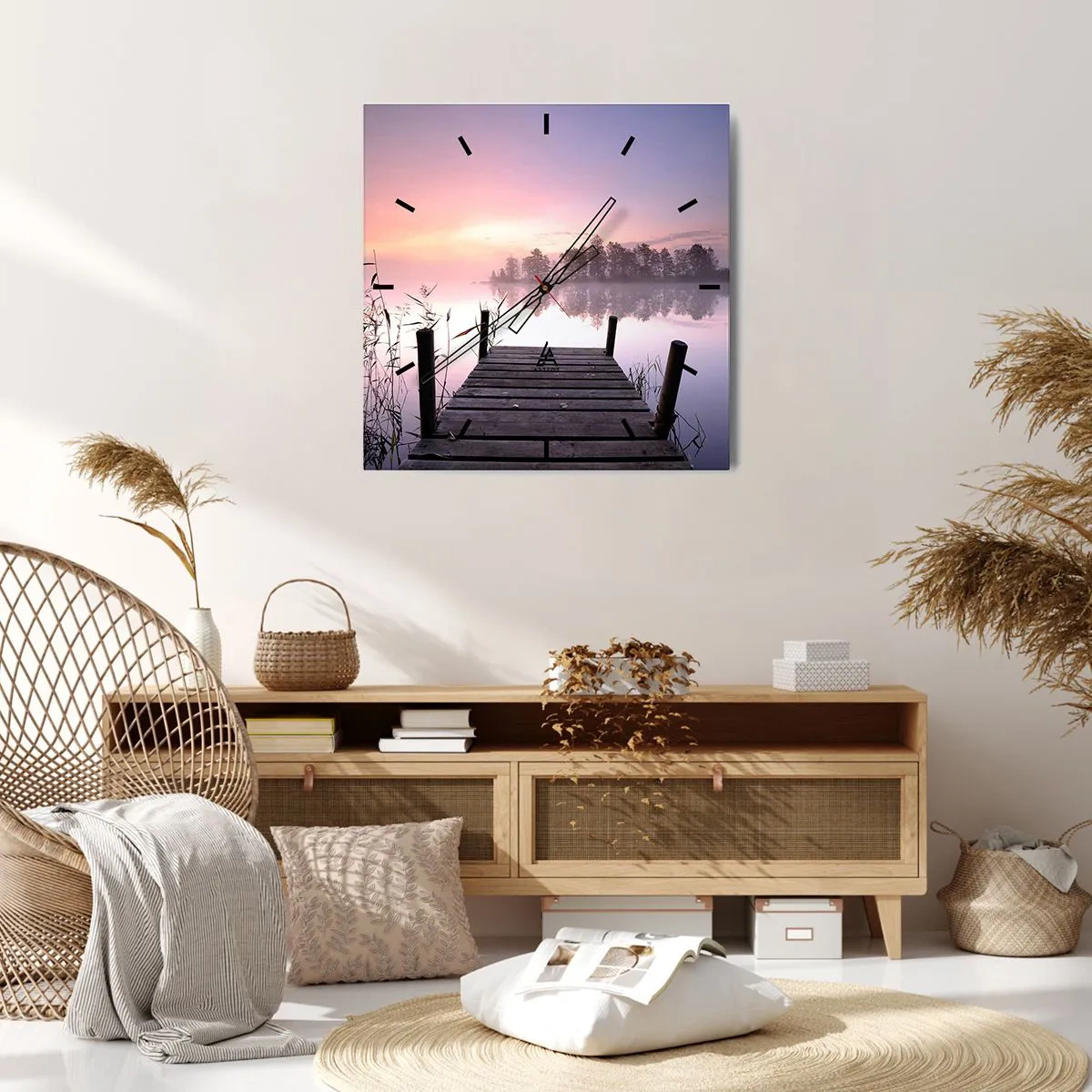 Ceas de perete - Ceas pe sticlă - Din ceața de liliac... - 30x30 cm