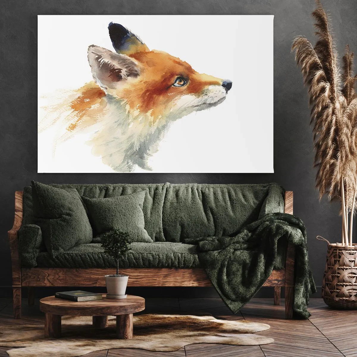 Tablou pe pânză Canvas - Vulpe roșie în stil acuarelă pe fundal alb - 70x50cm - Nu poți fi niciodată prea atent - Decorațiune modernă pentru perete pentru living și dormitor ARTTOR