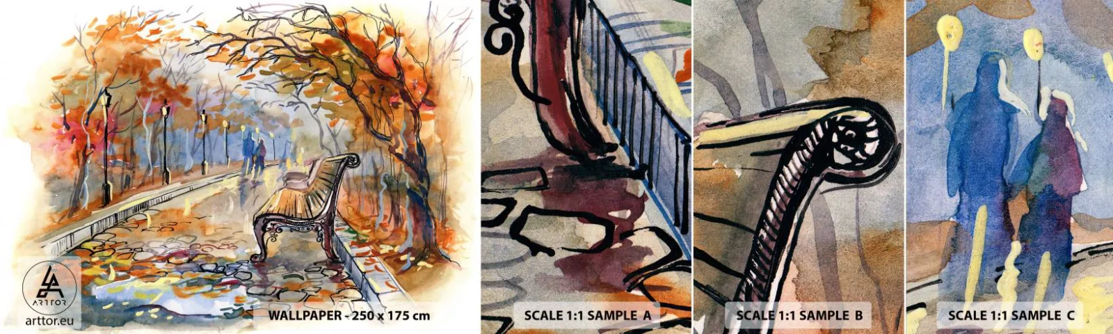 Mostră tapet autocolant Deluxe Sticker - Pășim împreună în toamnă - Peisaj, Parc, Toamnă - 100x30 cm