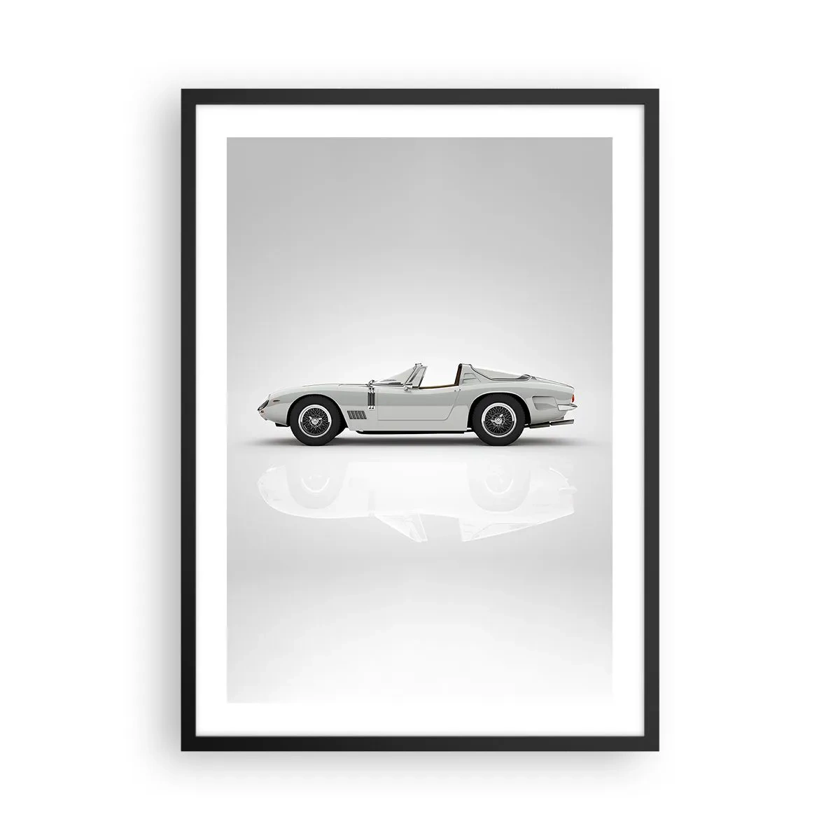 Poster în ramă neagră - Cabriolet alb clasic pe fundal neutru - 50x70cm - Promisiunea distracției - Decorațiune modernă pentru perete pentru living și dormitor ARTTOR