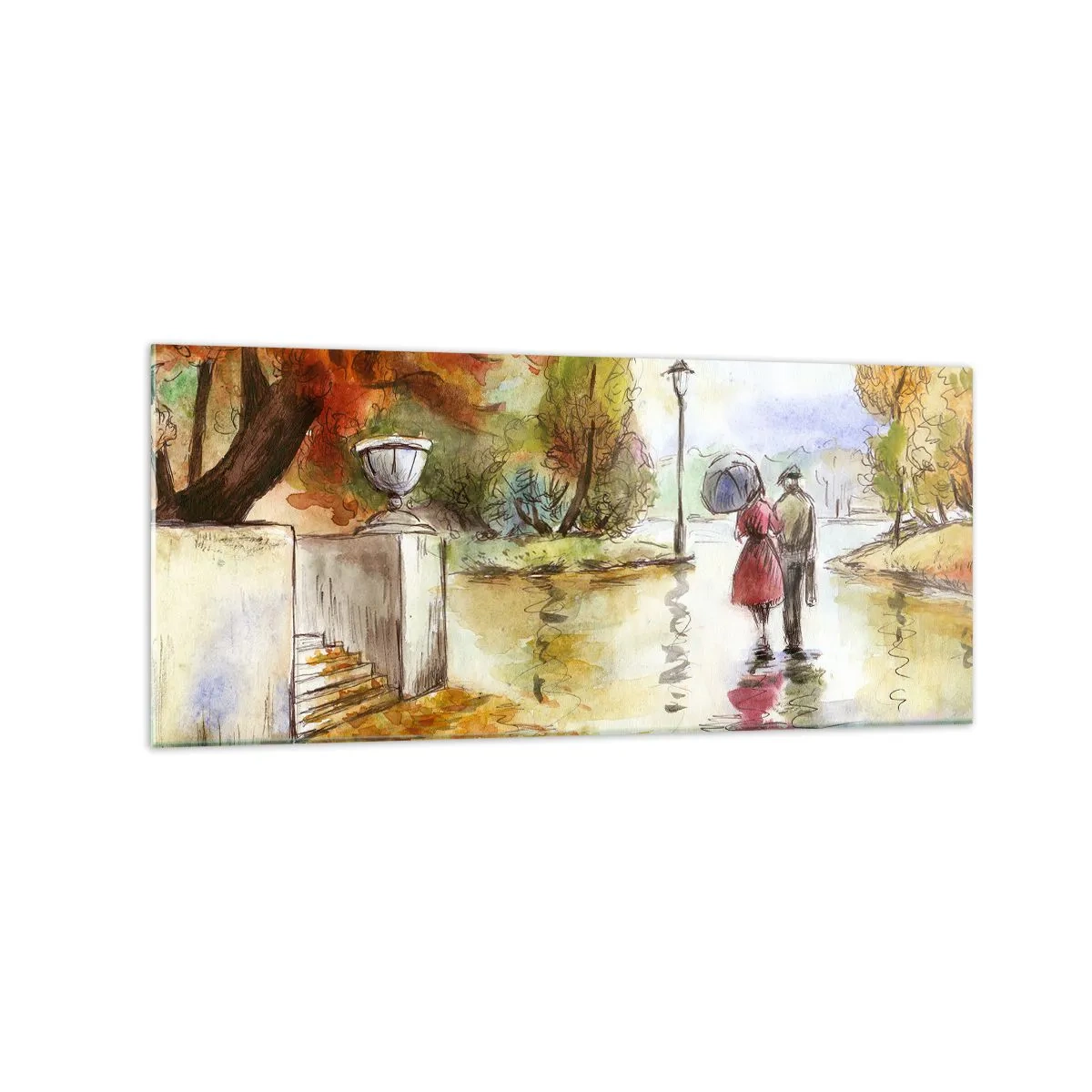 Tablou pe sticlă - Toamnă romantică în parc - 120x50 cm