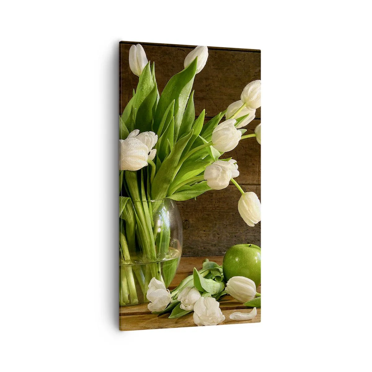 Tablou pe pânză - Suculente și proaspete în verde și alb - 55x100 cm