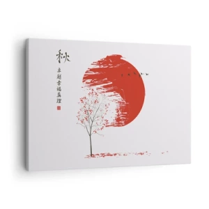 Tablou pe pânză Canvas - Cerc roșu și copac în stil japonez - 70x50cm - Cunoști această țară? - Decorațiune modernă pentru perete pentru living și dormitor ARTTOR