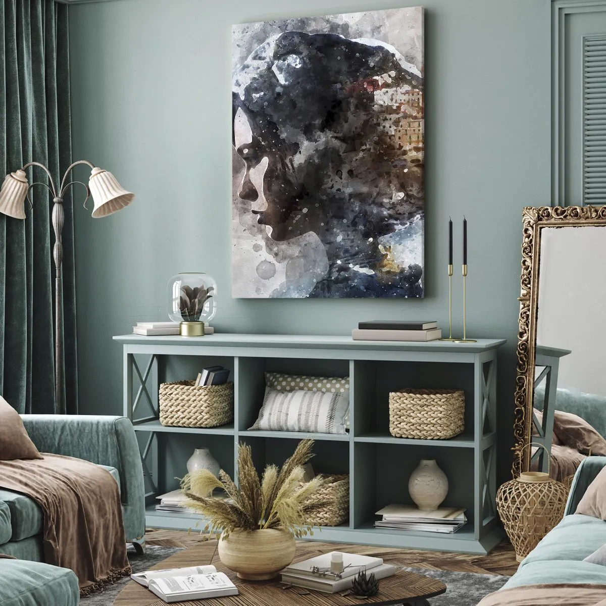 Tablou pe pânză - Povestea unei fete cu un oraș în fundal - 55x100 cm