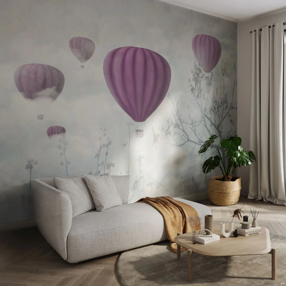 Tapet Standard Eco - Ca niște nave pe cer - Abstracția, Zborul cu balonul, Grafică - 450x315 cm