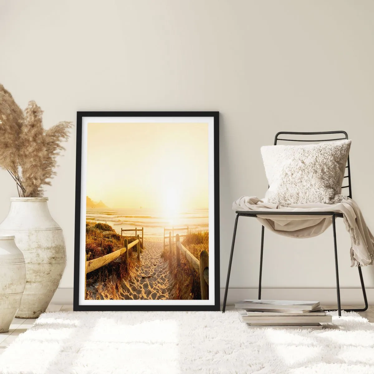 Poster în ramă neagră - Prin dune spre soare - 40x50 cm