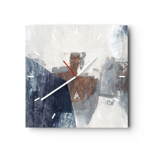 Ceas de perete - Ceas pe sticlă - Forme albastre-maronii - 40x40 cm