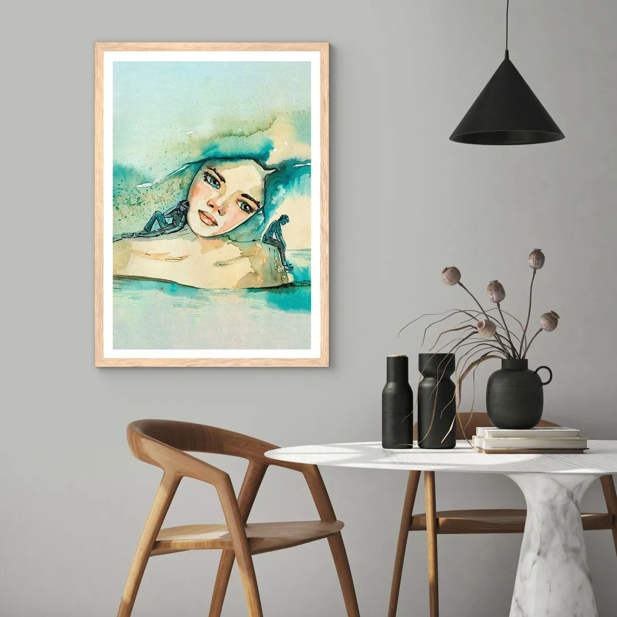 Poster în ramă de stejar deschis - Am I blue? - 30x40 cm