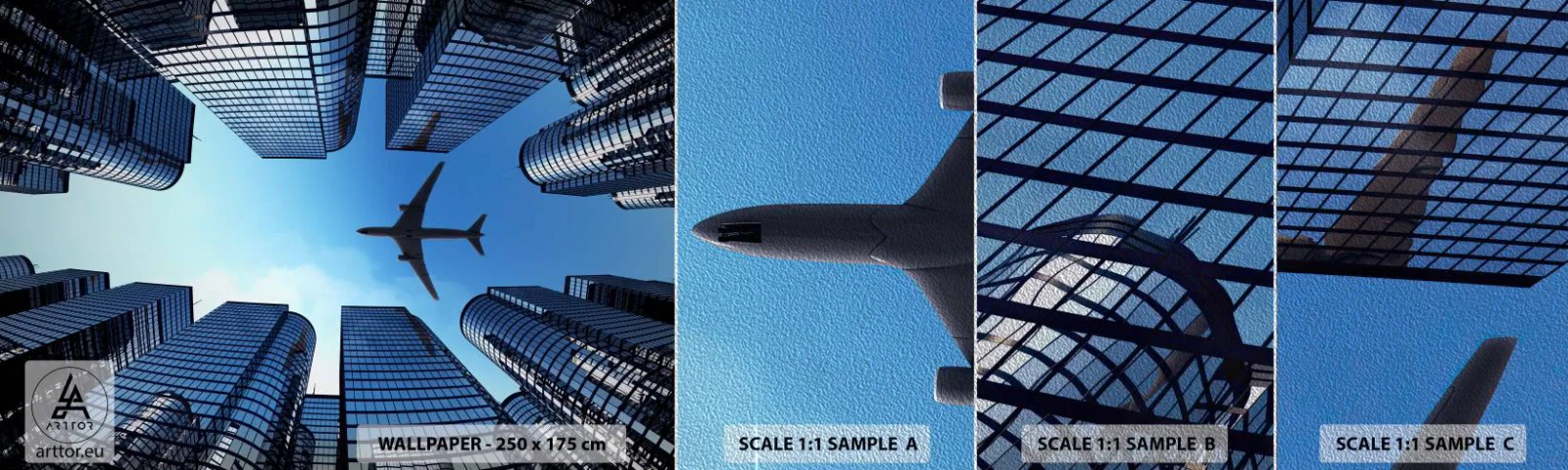 Mostră tapet Premium Sand - Vedere de pe ravenă de sticlă - Arhitectură, Avion, Oraș - 100x30 cm