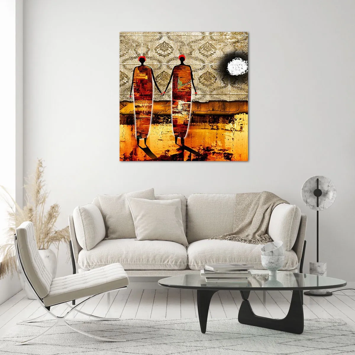 Tablou pe sticlă - Compoziție etnică în culorile Africii - 40x40 cm