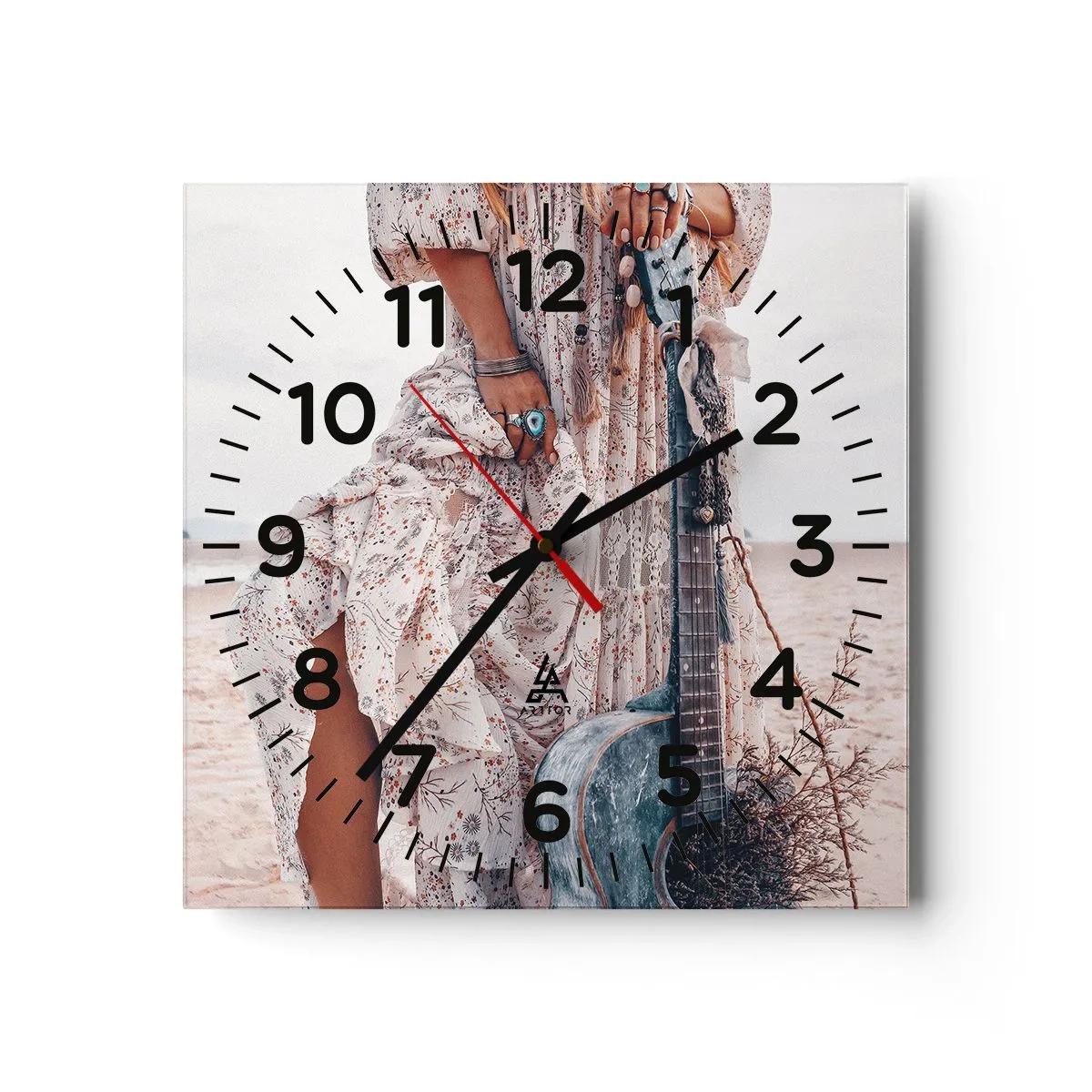 Ceas de perete - Ceas pe sticlă - Hippie pe drum - 40x40 cm