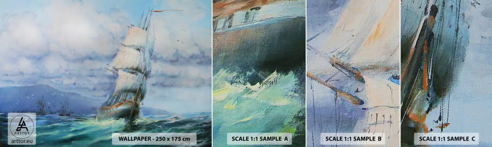 Mostră de Tapet Standard Eco - Vânturi bune - Barca de navigat, Mare, navigație - 100x30 cm