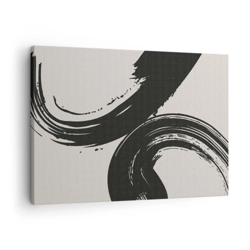 Tablou pe pânză Canvas - Pensule dinamice în negru pe un fundal deschis - 70x50cm - Tare și circular - Decorațiune modernă pentru perete pentru living și dormitor ARTTOR
