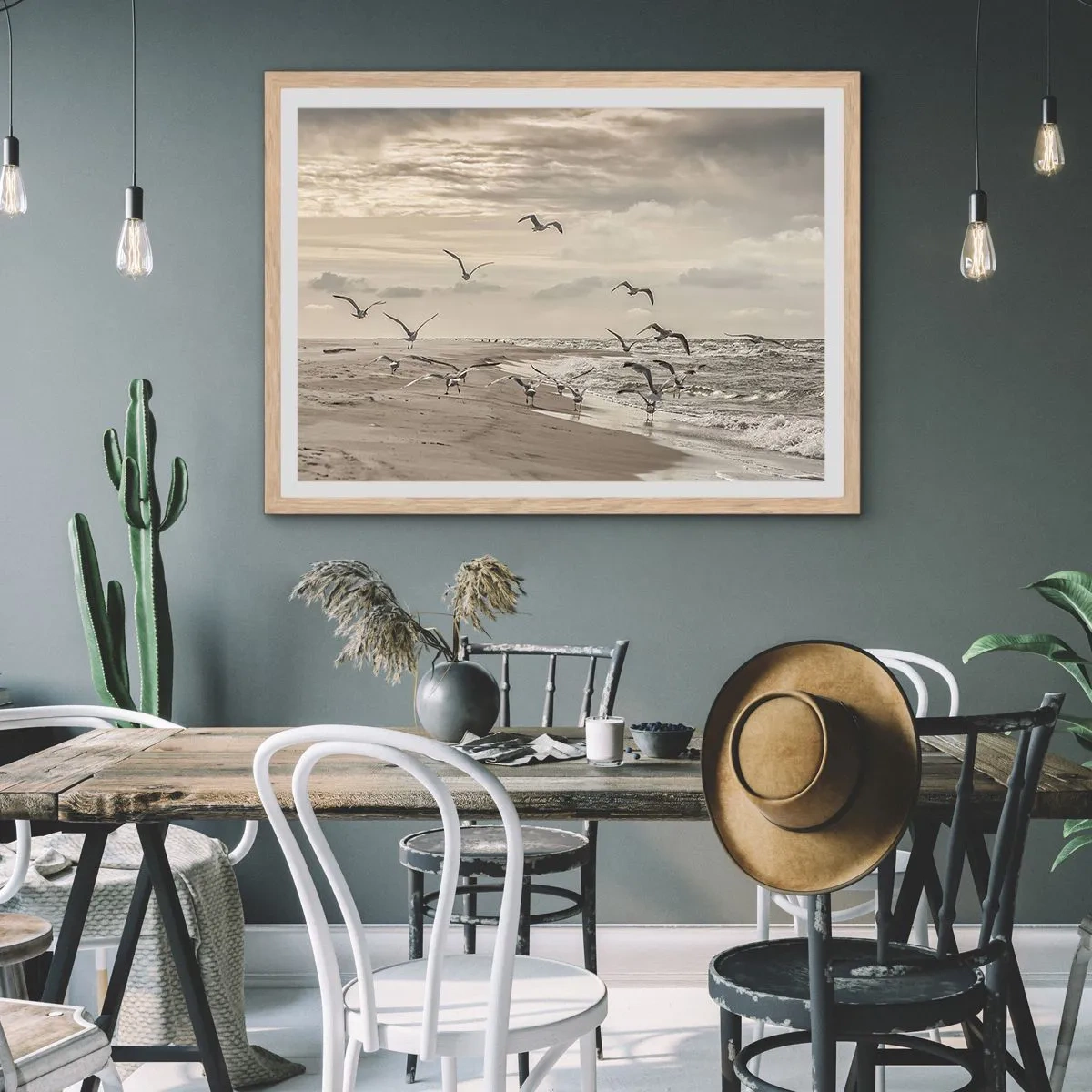 Poster în ramă de stejar deschis - Marea zumzăie, păsările cântă - 70x50 cm