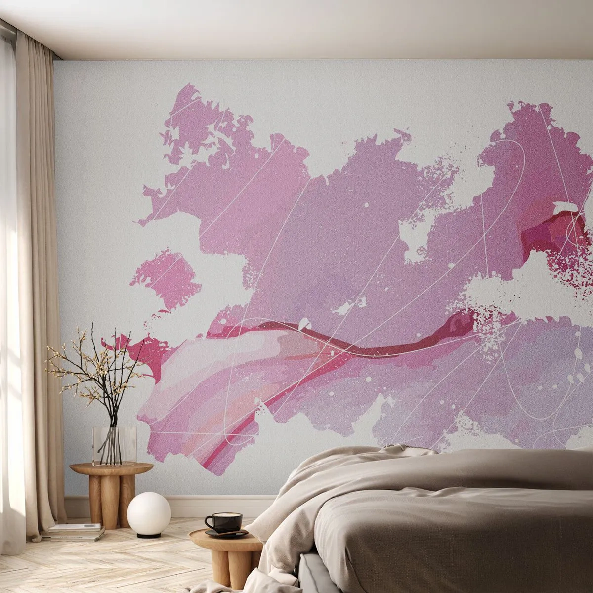 Tapet Standard Eco - Harta unei lumi roz - Minimalism, Pastel, Hartă - 350x256 cm