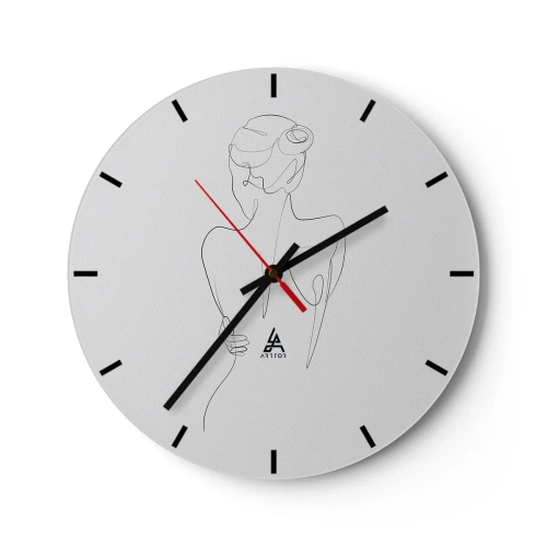 Ceas de perete - Ceas pe sticlă - Linia subtilă a unei siluete feminine pe un fundal alb - 30x30cm - Muzica corpului - Decorațiune modernă pentru perete pentru living, bucătărie și dormitor ARTTOR