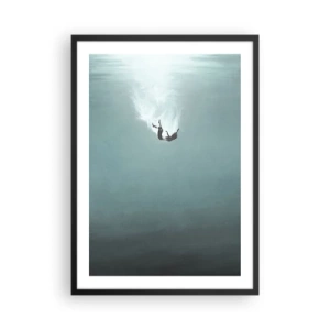Poster în ramă neagră - Silueta unui bărbat care cade în adâncul apei - 50x70cm - În îmbrățișarea oceanului - Decorațiune modernă pentru perete pentru living și dormitor ARTTOR