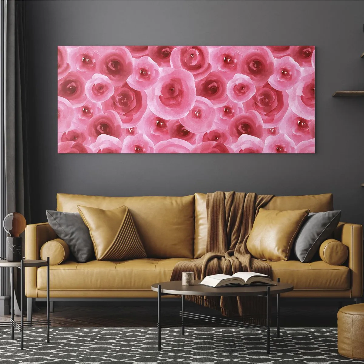 Tablou pe sticlă - Trandafiri de sus în jos - 100x40 cm