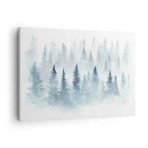 Tablou pe pânză Canvas - Păduri de conifere scăldate într-o ceață delicată - 70x50cm - Înfășurate în ceață - Decorațiune modernă pentru perete pentru living și dormitor ARTTOR
