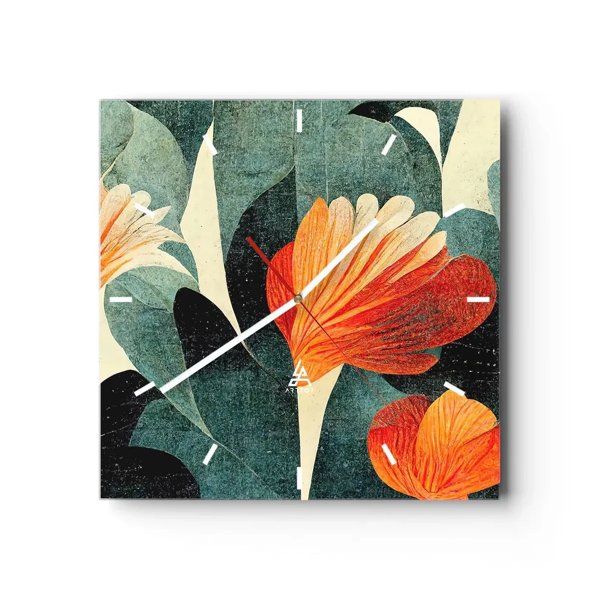Ceas de perete - Ceas pe sticlă - Căldura de la tropice și răcoarea verdeței - 40x40 cm