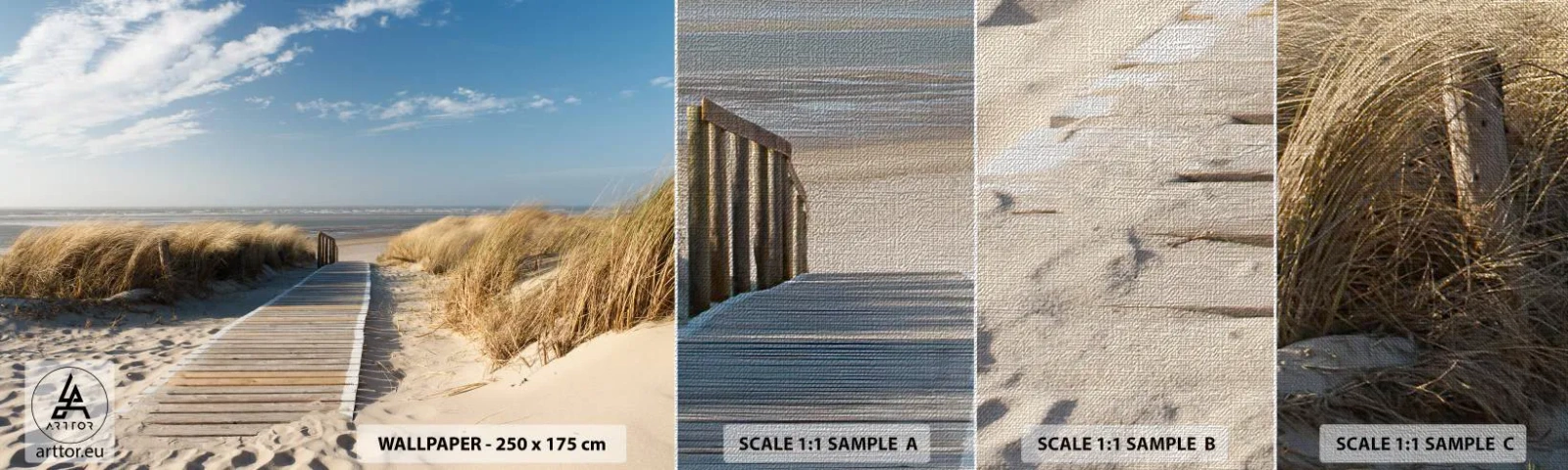 Mostră tapet Premium Canvas - În spatele dunei, în zumzetul ierbii - Peisaj, Mare, plajă - 100x30 cm