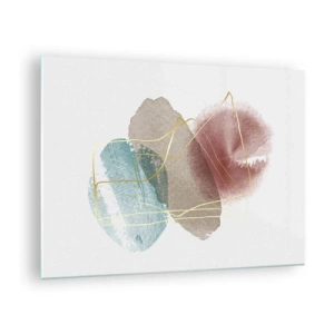 Tablou pe sticlă - Stropi de acuarelă abstractă și linii aurii - 70x50cm - Mărgele de spațiu - Decorațiune modernă pentru perete pentru living și dormitor ARTTOR