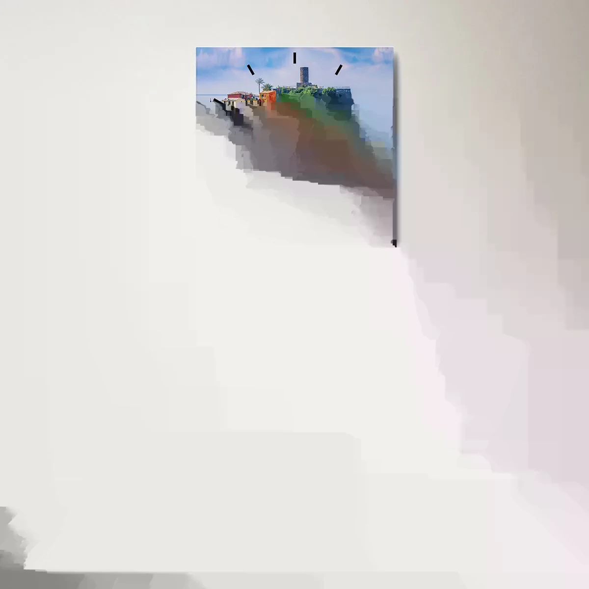 Ceas de perete - Ceas pe sticlă - Orașul mediteraneean magic - 40x40 cm