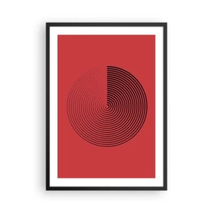 Poster în ramă neagră - Spirală geometrică pe fundal roșu în stil minimalist - 50x70cm - Mișcare circulară - Decorațiune modernă pentru perete pentru living și dormitor ARTTOR