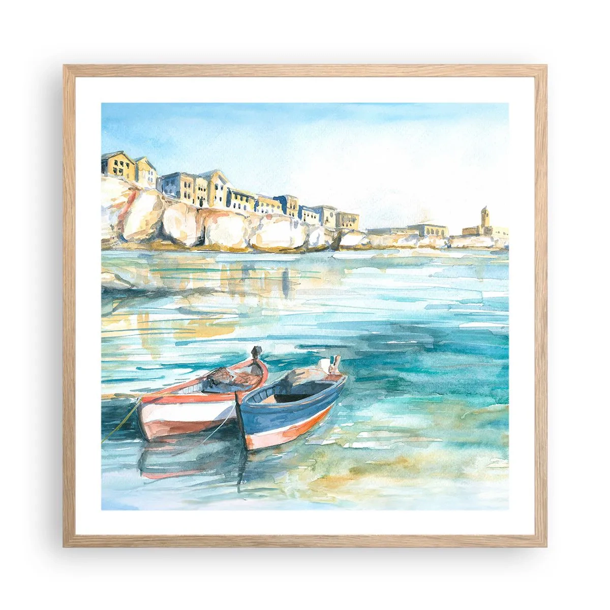 Poster în ramă de stejar deschis - Peisaj în azur - 60x60 cm