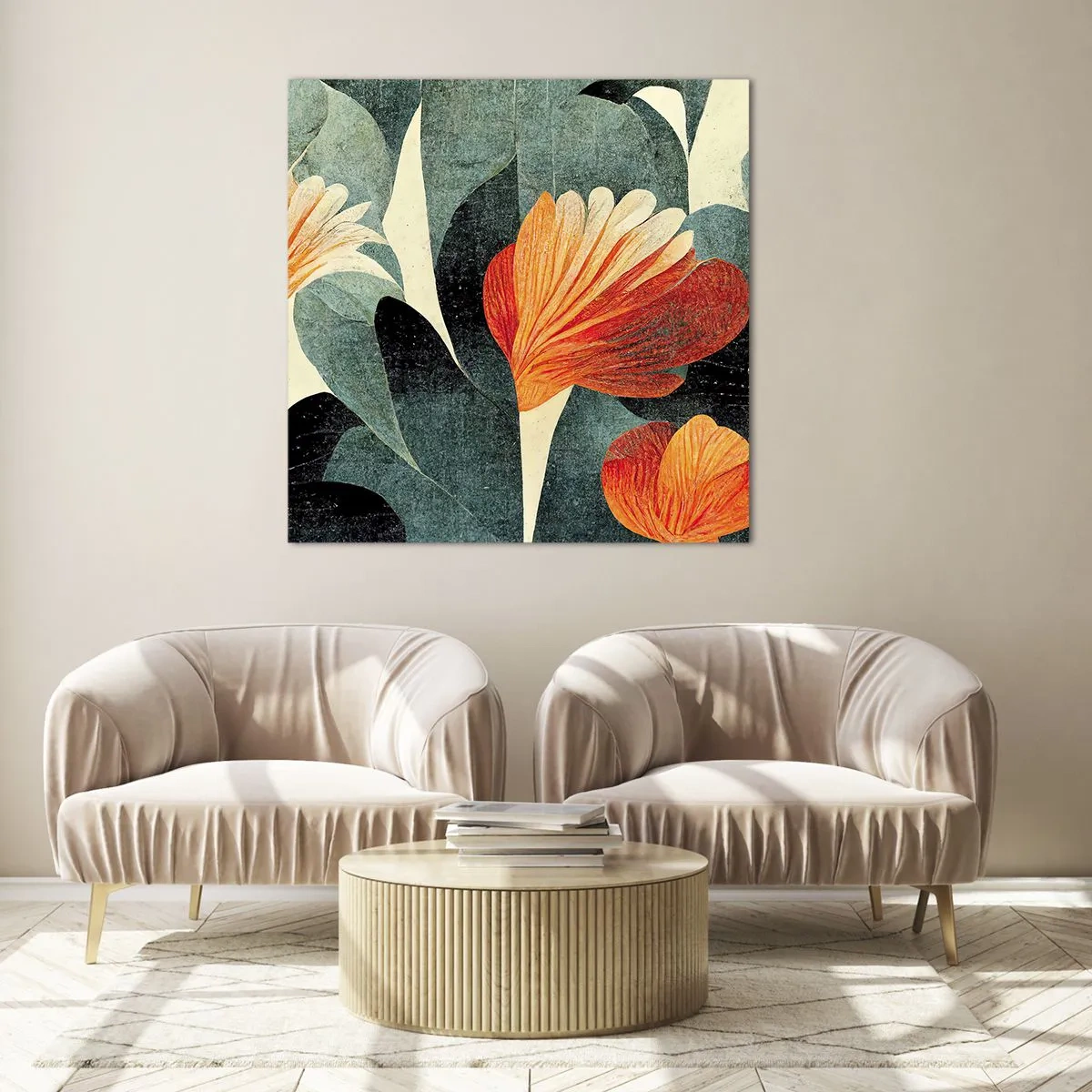 Tablou pe sticlă - Căldura de la tropice și răcoarea verdeței - 70x70 cm