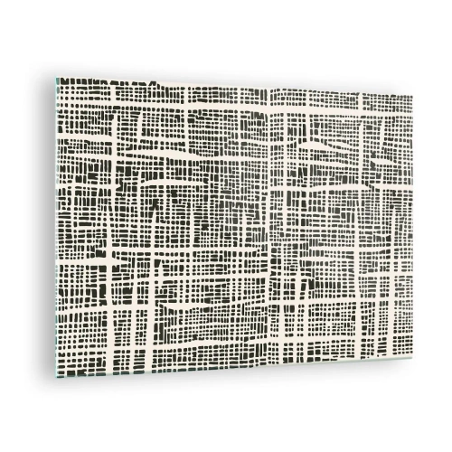 Tablou pe sticlă - O abstracție alb-negru care seamănă cu o grilă de puncte. - 70x50cm - O compoziție țesută - Decorațiune modernă pentru perete pentru living și dormitor ARTTOR