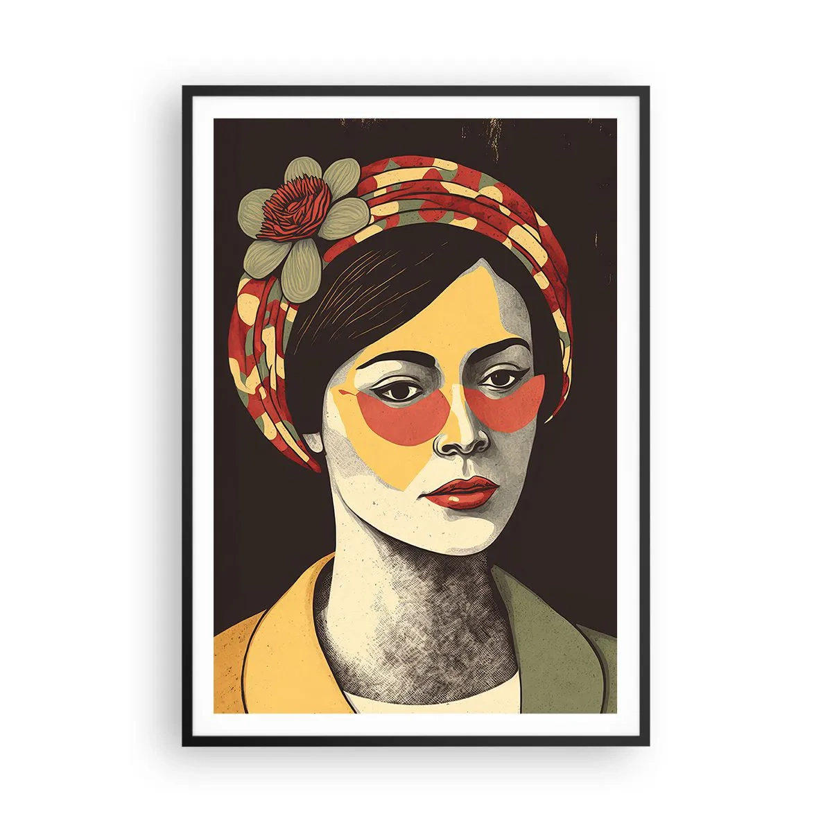 Poster în ramă neagră - Doamna coral - 70x100 cm