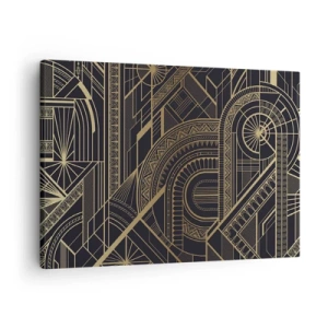 Tablou pe pânză Canvas - Modele geometrice aurii pe fundal negru în stil Art Deco - 70x50cm - Concepte, idei, planuri - Decorațiune modernă pentru perete pentru living și dormitor ARTTOR
