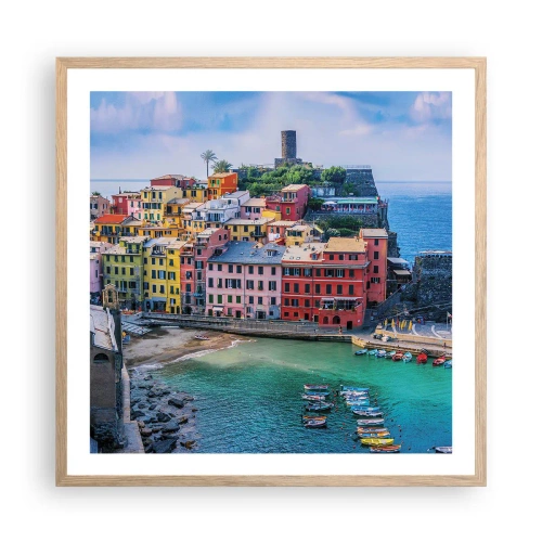 Poster în ramă de stejar deschis - Orașul mediteraneean magic - 60x60 cm