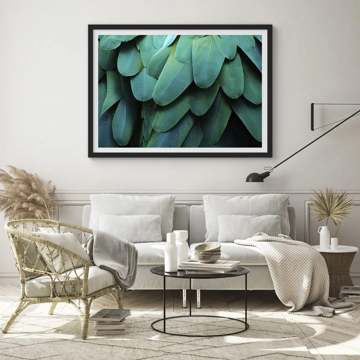 Poster în ramă neagră - Precizia naturii papagalicești - 91x61 cm